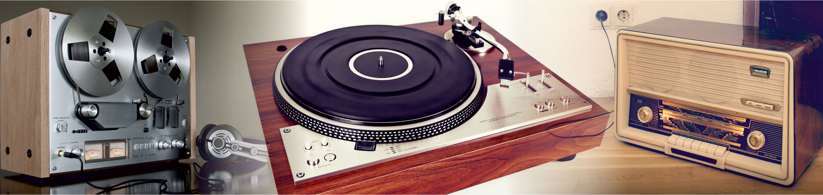 Plattenspieler, Tonband und Radio